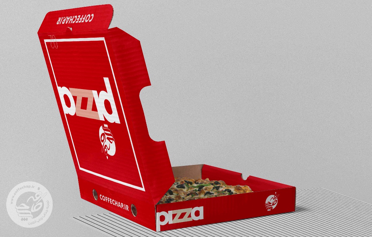 جعبه پیتزا یک تکه مقوا پشت طوسی